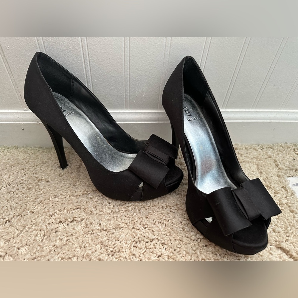 Bakers Black Satin Bow Heels
